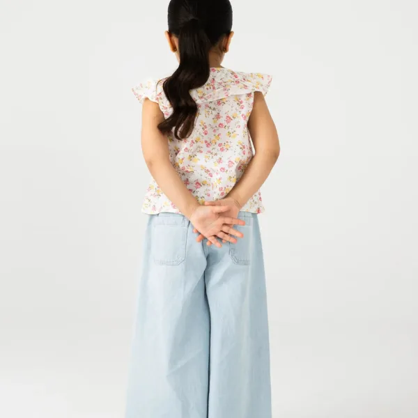 White Cotton Floral Button Top