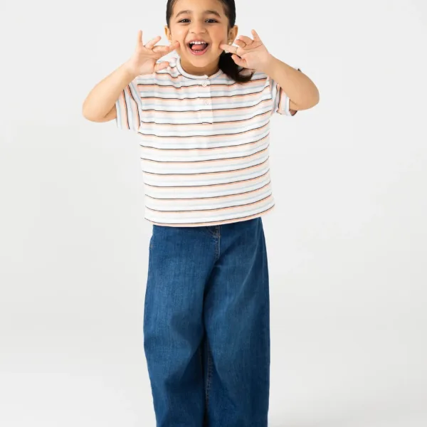 Girls Lycra Striped Henley Tee