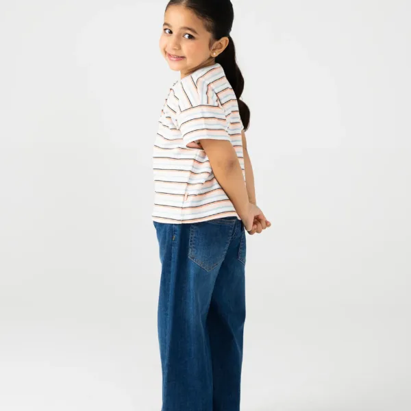 Girls Lycra Striped Henley Tee