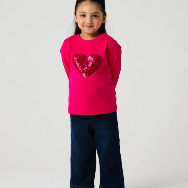 Girls Fuchsia Heart Sparkle Tee