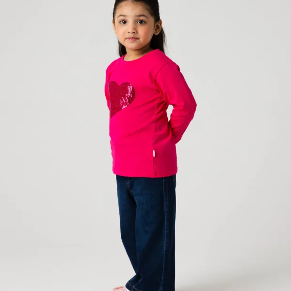 Girls Fuchsia Heart Sparkle Tee