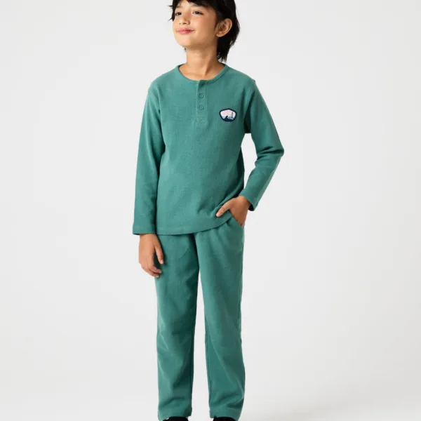 Boys Green Henley Waffle Co-ord Set