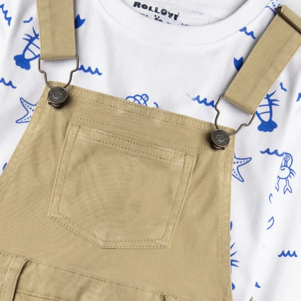 Boys Khaki Adventure Dungaree Set