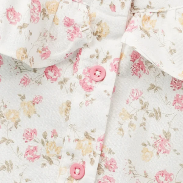 White Cotton Floral Button Top