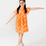 Orange Polka Dot Off-Shoulder Dress