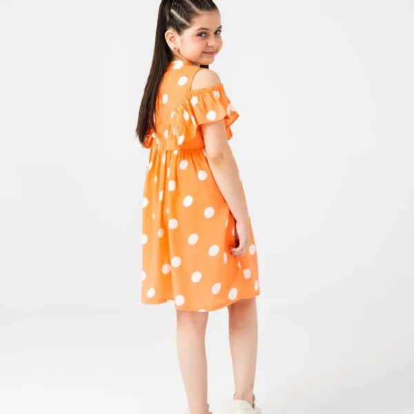 Orange Polka Dot Off-Shoulder Dress