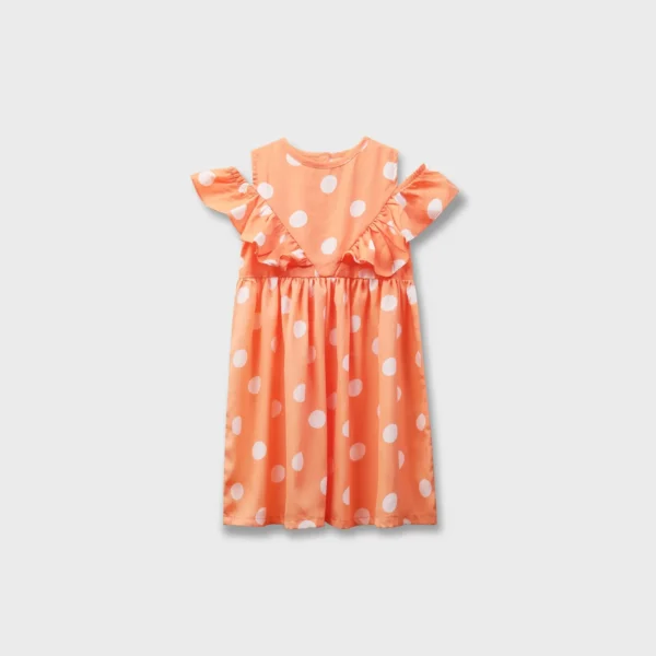 Orange Polka Dot Off-Shoulder Dress