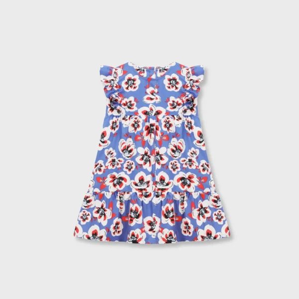 Blue Floral Frill Cotton Dress