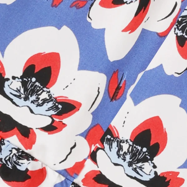 Blue Floral Frill Cotton Dress