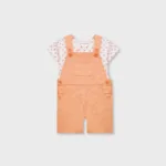 Girls Peach & White Dungaree Set
