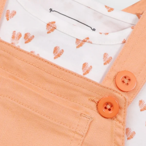 Girls Peach & White Dungaree Set