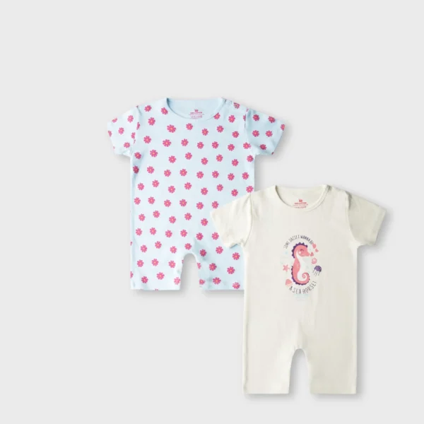 Girls Seahorse & Daisy Spread Romper Set - (Pack of 2)