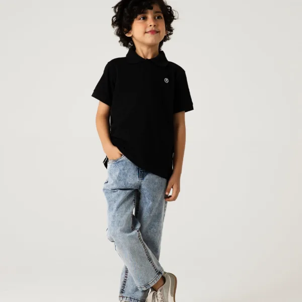 Boys Classic Black Pique Polo
