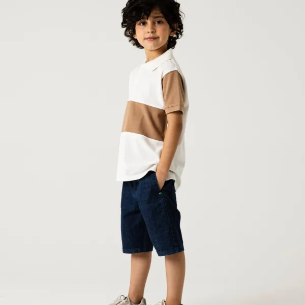 Boys Off-White Beige Panel Polo