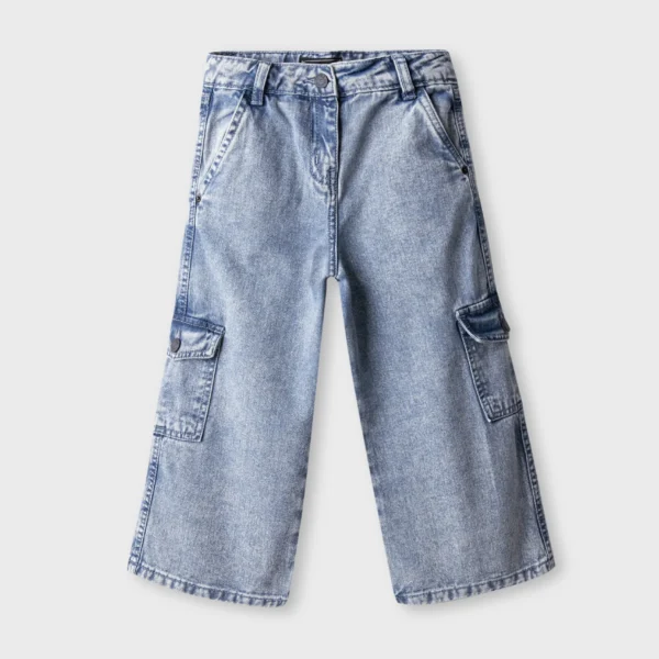 Girls Wide Leg Denim Cargo Jeans