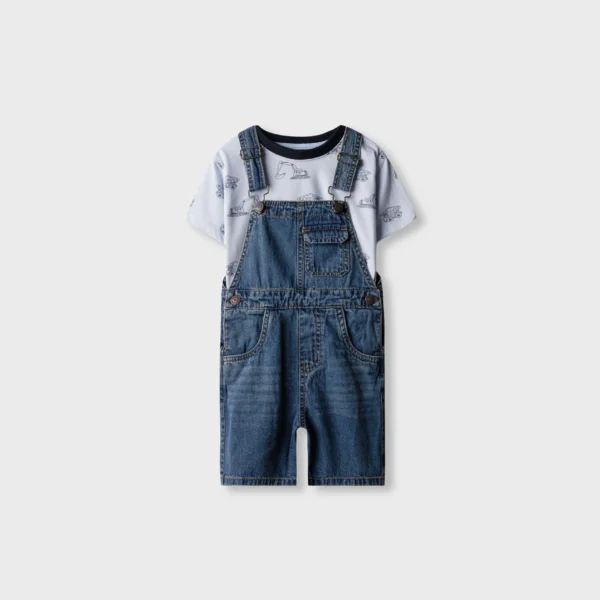 Boys Vehicle Printed Dungaree Set