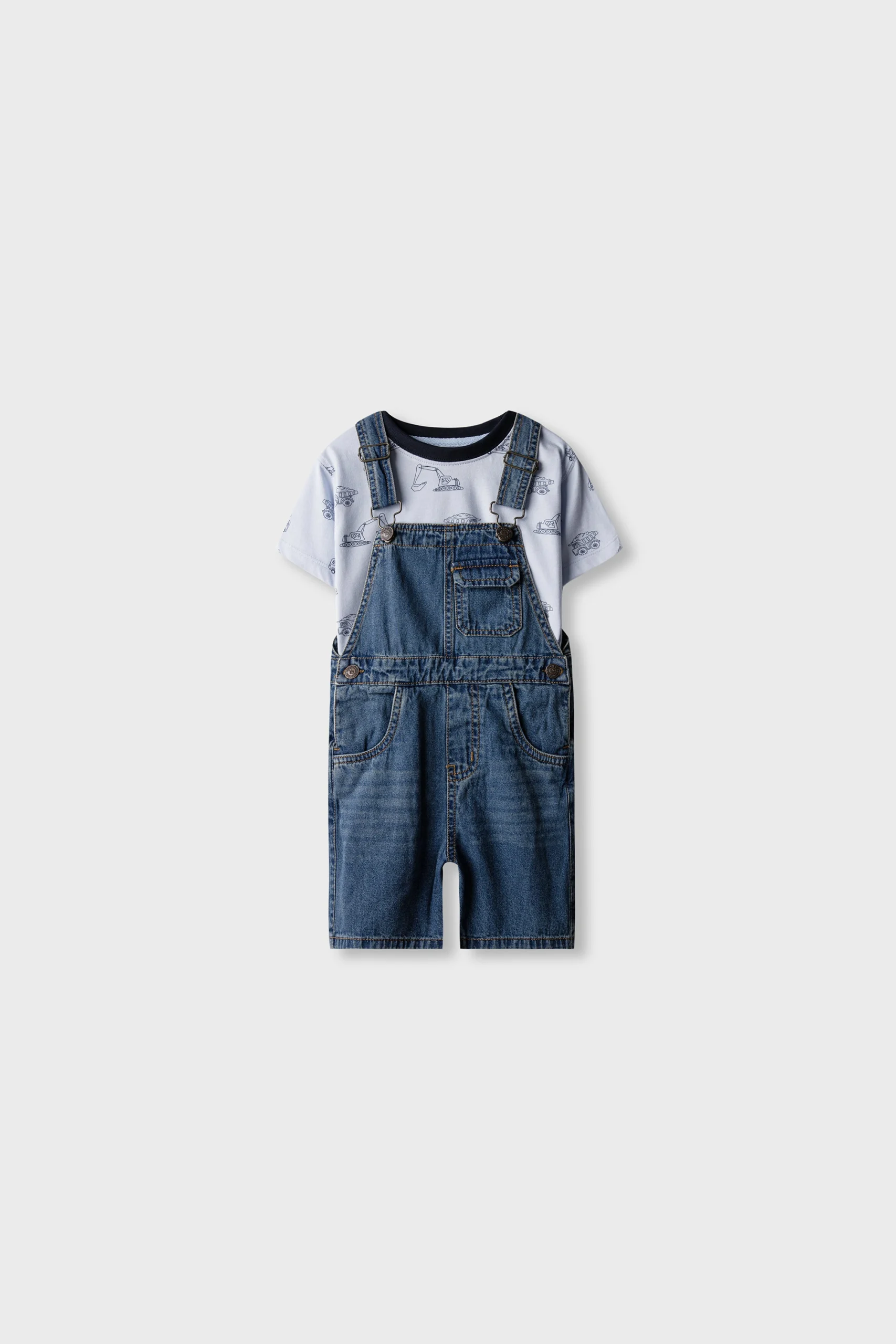 Boys Vehicle Printed Dungaree Set