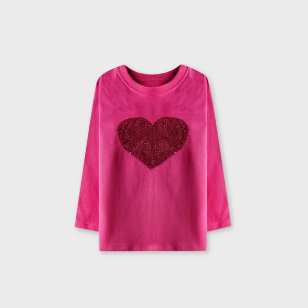 Girls Fuchsia Heart Sparkle Tee
