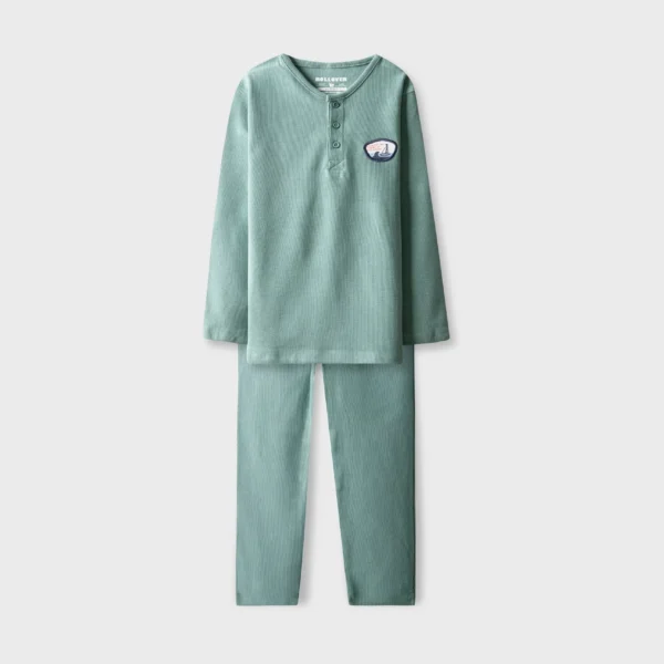 Boys Green Henley Waffle Co-ord Set