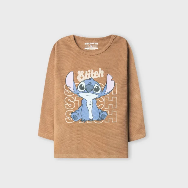 Girls Stitch Pop Brown Textured Tee