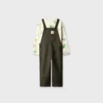 Boys Olive Dinosaur Dungaree Set