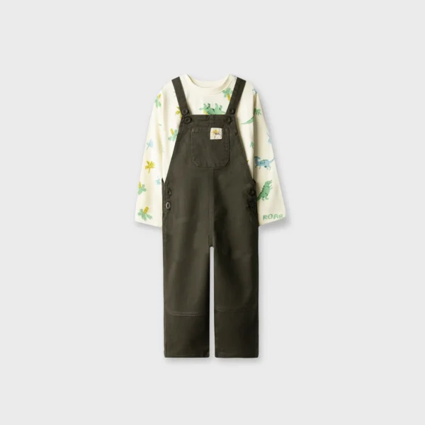 Boys Olive Dinosaur Dungaree Set