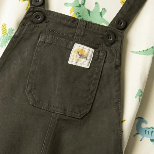 Boys Olive Dinosaur Dungaree Set